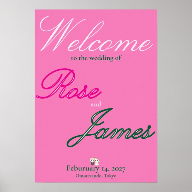 Vivid Pink Y2K Anime Gothic Cat Wedding ポスター Poster (Framsidan)
