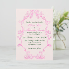 Vivid Pink Y2K Anime Gothic Cat Wedding Invitation Inbjudningar