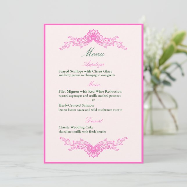 Vivid Pink Y2K Anime Gothic Cat Wedding Menu Inbjudningar (Stående Fram)