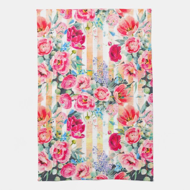 Vivid Pinks Blommönster Kitchen Towel Kökshandduk (Vertikal)