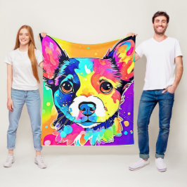 Vivid Puppy Vibes Art Design Fleecefilt