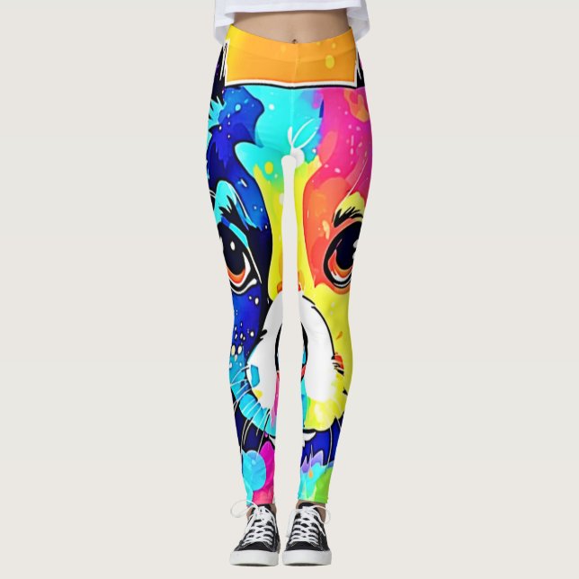 Vivid Puppy Vibes Art Design Leggings (Framsida)