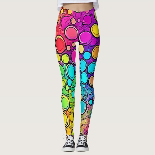 Vivid Rainbow Bubble Abstraction Leggings (Framsida)
