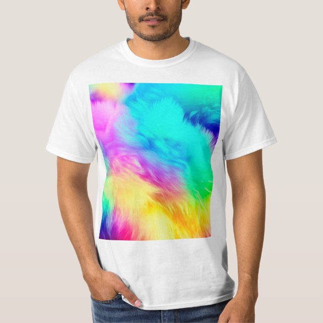 Vivid Rainbow Fluffy Fur Texture-75201 T Shirt (Framsida)