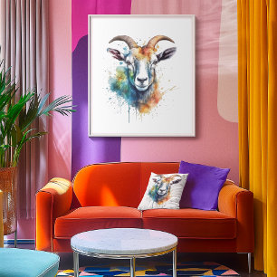 Vivid Rainbow Goat Porträtt Poster