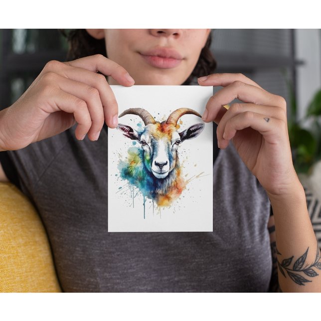 Vivid Rainbow Goat Porträtt Vykort (Skapare uppladdad)