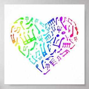 Vivid Rainbow Musik noter Heart Poster