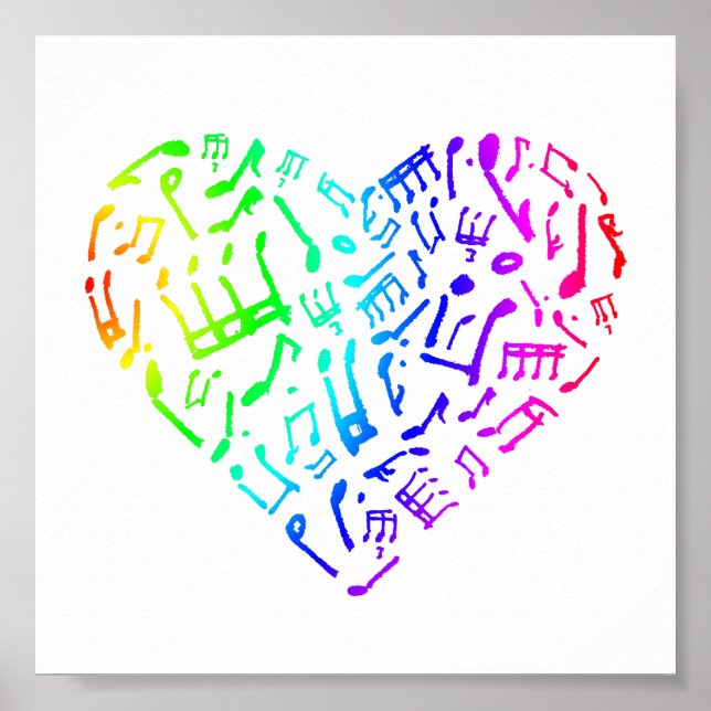 Vivid Rainbow Musik noter Heart Poster (Framsidan)