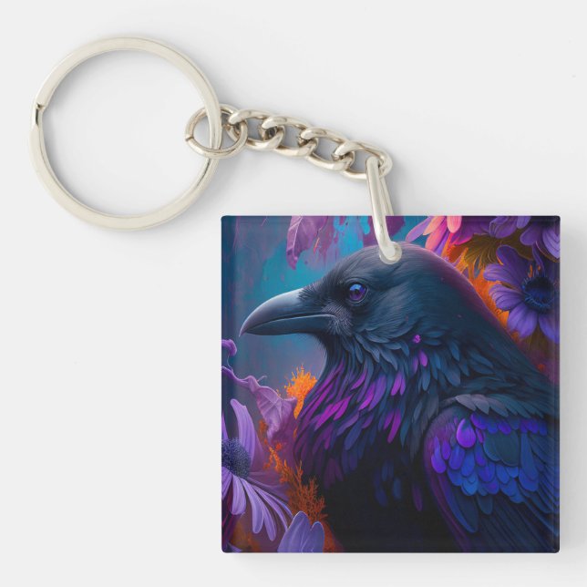 Vivid Rainbow Raven Art Keychain (Framsidan)
