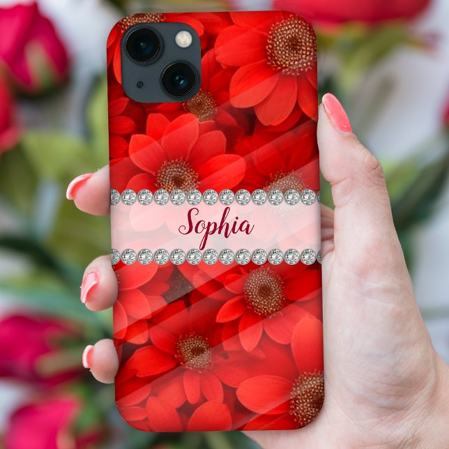 Vivid Red 3D-blommor, diamant ram anpassningsbar (Skapare uppladdad)