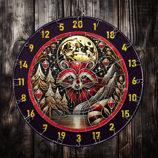 Vivid Red and White Raccoon Glows in Nature Darttavla (Skapare uppladdad)