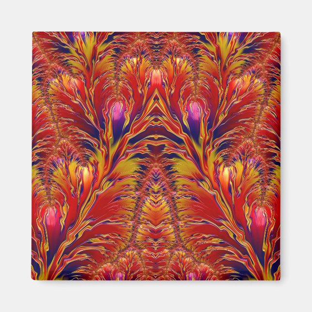 Vivid Red Blue Gult Fractal Mönster ~ Magnet (Framsidan)