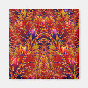 Vivid Red Blue Gult Fractal Mönster ~ Magnet