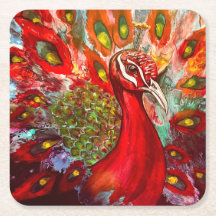Vivid Red Peacock Underlägg