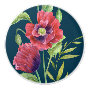 Vivid Red Poppies Blommigt Vattenfärgsfärgturkos f Knopp