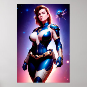 Vivid Retro 50:s Female Sci Fi Space-Skogsvaktare Poster