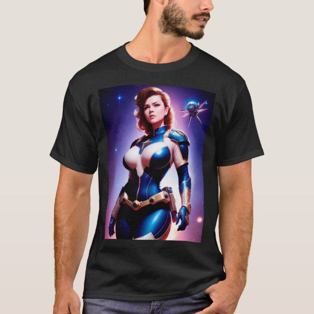 Vivid Retro 50:s Female Sci Fi Space-Skogsvaktare T Shirt (Framsida)