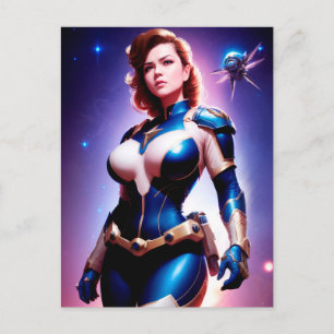 Vivid Retro 50:s Female Sci Fi Space-Skogsvaktare Vykort