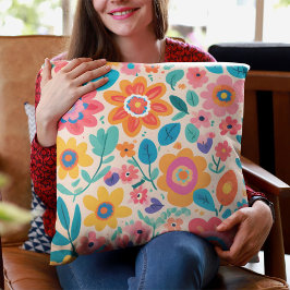 Vivid Retro Blommigts Valentiness Gifts for Tonåri Kudde