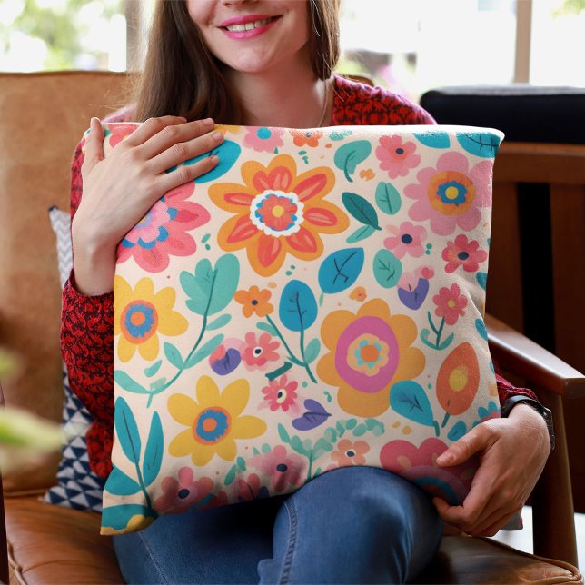 Vivid Retro Blommigts Valentiness Gifts for Tonåri Kudde (Vivid Retro Florals Valentines Gifts for Teens)