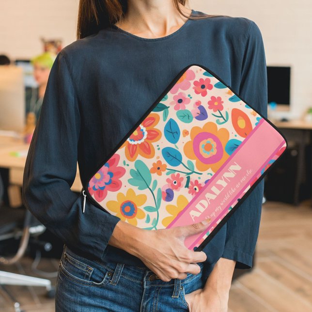 Vivid Retro Blommigts Valentiness Gifts for Tonåri Laptop Fodral (Vivid Retro Florals Valentines Gifts for Teens)