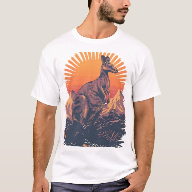 Vivid Retro Kangaroo Sunset T Shirt (Framsida)