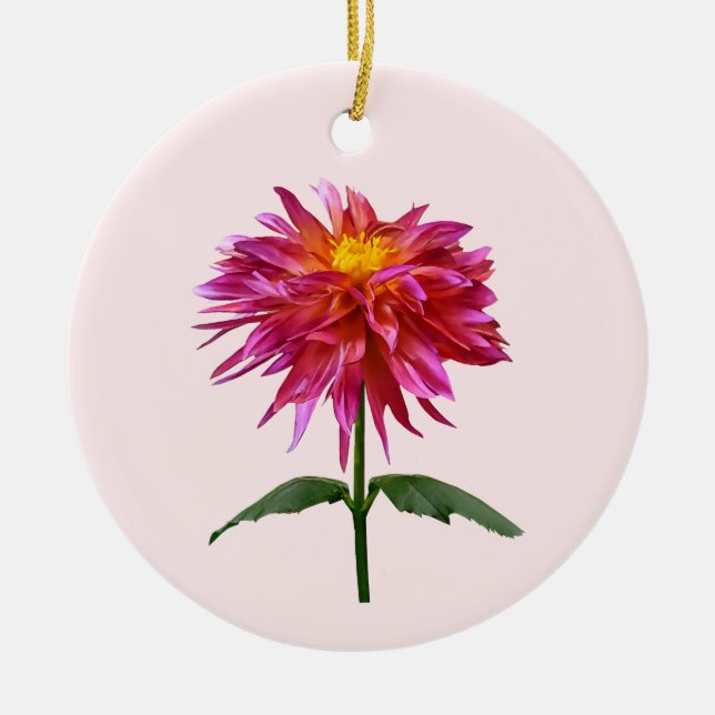 Vivid Rosa Dahlia Julgransprydnad Keramik (Framsidan)