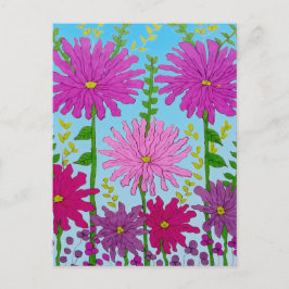 Vivid Rosa Flower Teckning på Blue Vykort