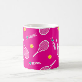 Vivid rosa I kärlek tennis mönster Kaffemugg