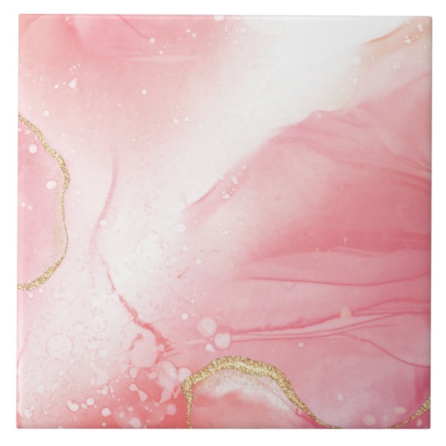 Vivid Rosa och Guld vattenfärgsmarkör Kakelplatta (Framsidan)