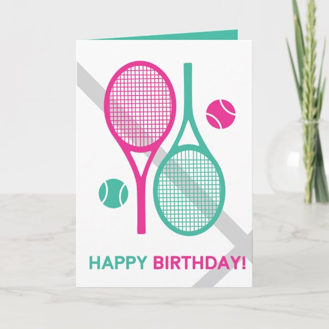 Vivid rosa och mint tennis racket Birthday Card Kort (Framsida)