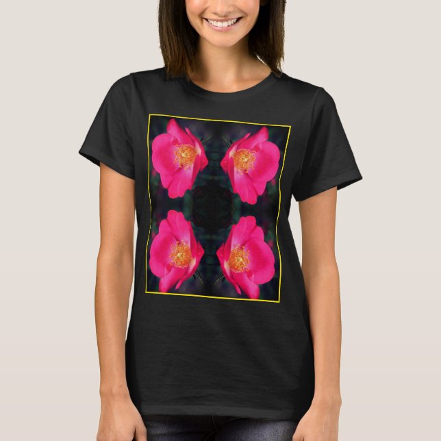 Vivid Rosa ros Abstrakt-Blommigt T Shirt (Framsida)