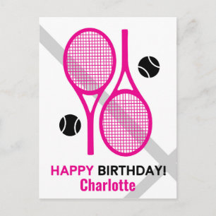 Vivid rosa tennis rackets Tennis Birthday Postcard Vykort
