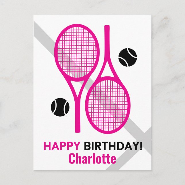 Vivid rosa tennis rackets Tennis Birthday Postcard Vykort (Framsida)
