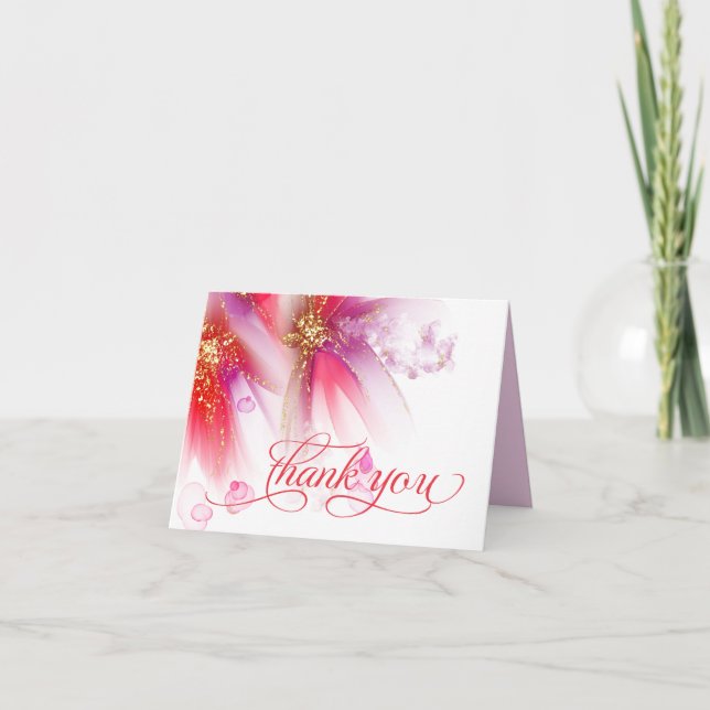 Vivid Scarlet Lilac Abstrakt Blommigt Tack Kort (Framsida)