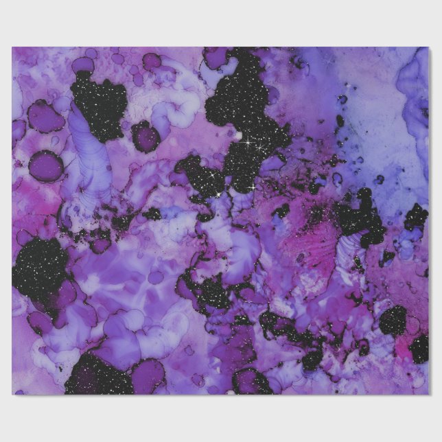 Vivid Shimmering Black och Lila Bläck Stänk Presentpapper (Platt)