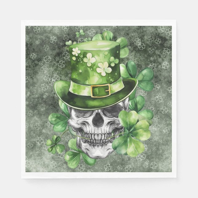 Vivid Skull with Green Hat Illustration Pappersservett (Framsidan)