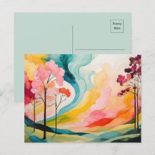 Vivid Springtime Abstrakt Watercolor Vykort
