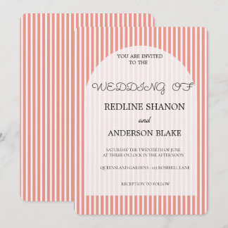 Vivid Tangerine Blush Striped Elegant Wedding Inbjudningar