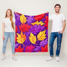 Vivid Tecknad Löv: Lila, Gult, Röd Fleecefilt