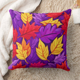 Vivid Tecknad Löv: Lila, Gult, Röd Kudde