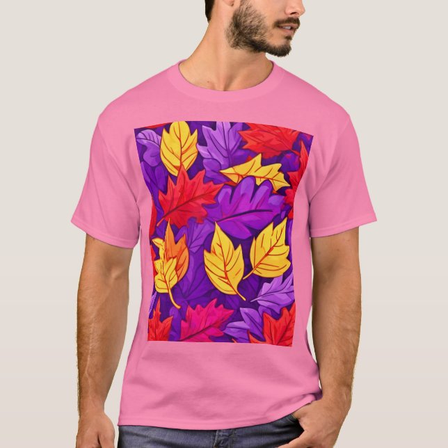 Vivid Tecknad Löv: Lila, Gult, Röd T Shirt (Framsida)