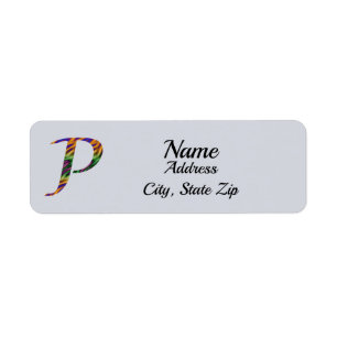 Vivid Tie- Dye Brev P Monogram Initial Returadress Etikett