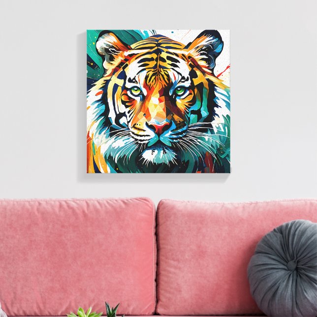 Vivid Tiger: Abstrakt Kraft Canvastryck (Insitu (Vardagsrum))
