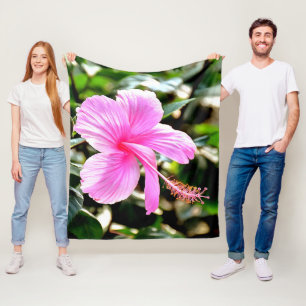Vivid Tropical Rosa Hibiscus Fleecefilt