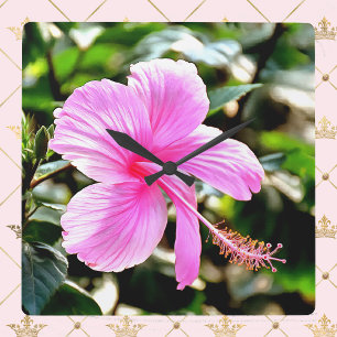 Vivid Tropical Rosa Hibiscus Fyrkantig Klocka