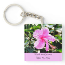 Vivid Tropical Rosa Hibiscus Personlig Keychain