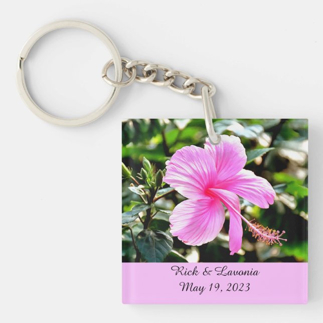 Vivid Tropical Rosa Hibiscus Personlig Keychain (Framsidan)