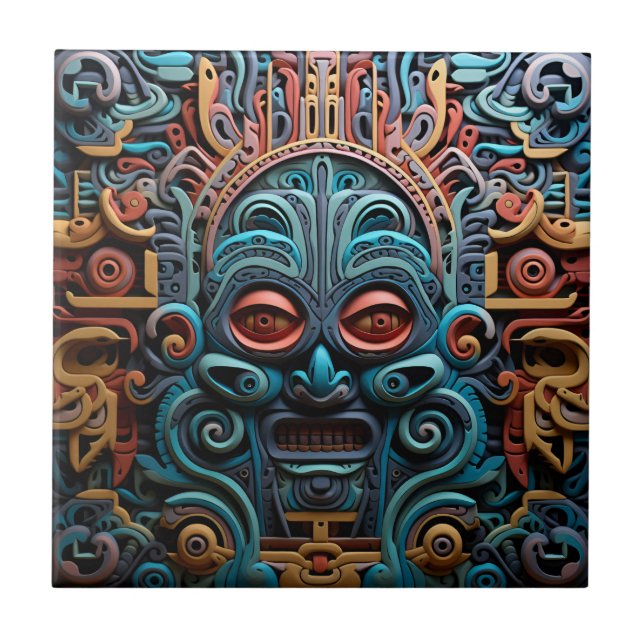 Vivid Vibrant Tribal 3D Papprare Art stil mönster Kakelplatta (Framsidan)