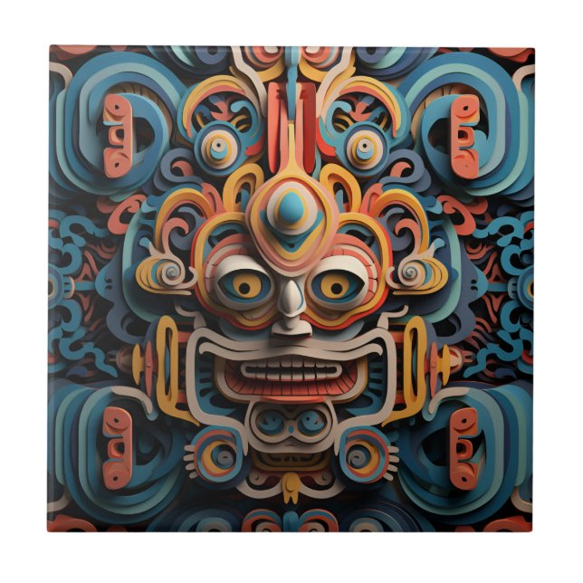 Vivid Vibrant Tribal 3D Papprare Art stil mönster Kakelplatta (Framsidan)